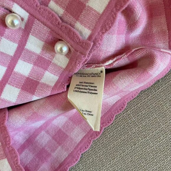 NWT LoveShackFancy Bridgette Checkered Knit Cardigan XSmall Pink Pearl Plaid - Picture 8 of 11
